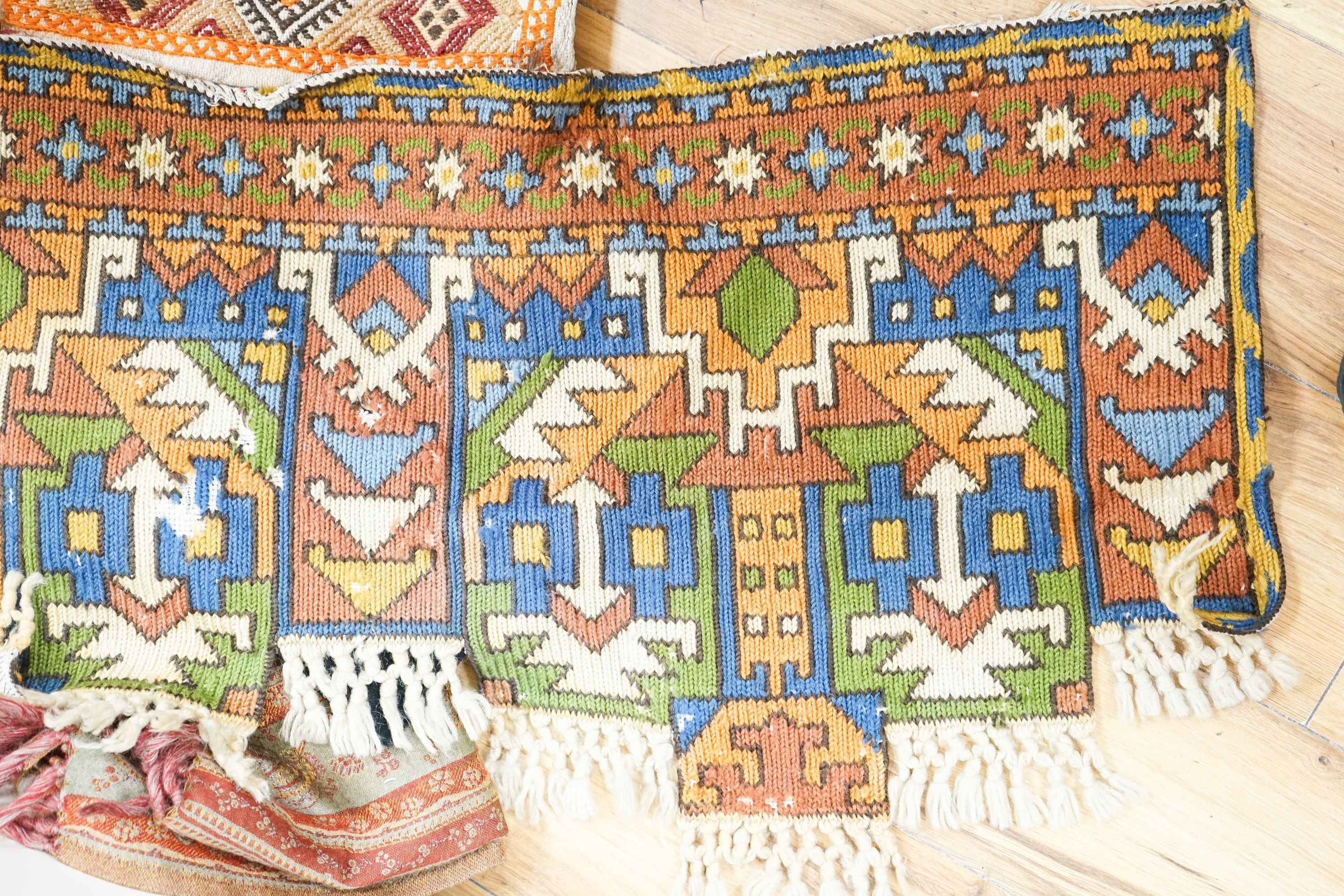 Two Paisley shawls, various, embroideries and textiles